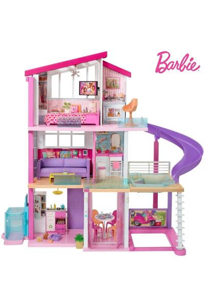 ست سه طبقه خانه رویایی باربی همراه لوازم جانبی کامل صورتی برند Barbie