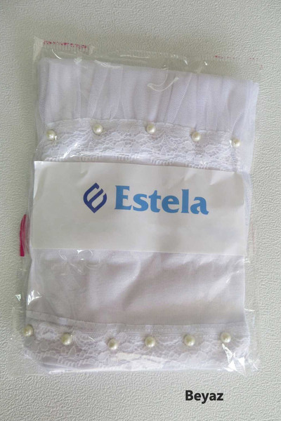 روسری آماده کودک گیپور مروارید دار سفید برند Estela 