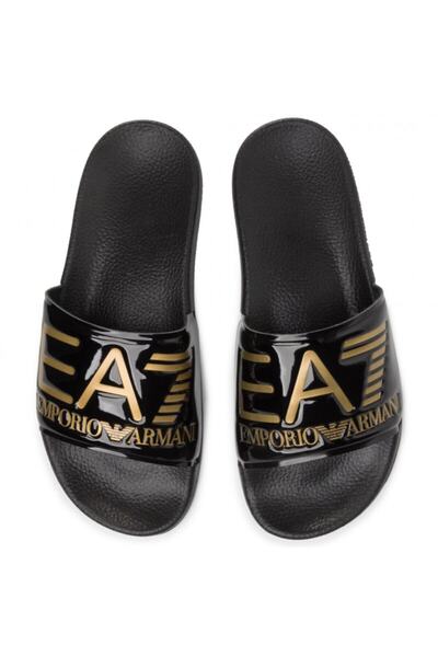 دمپایی ورنی طرح دار مردانه مشکی برند Emporio Armani 