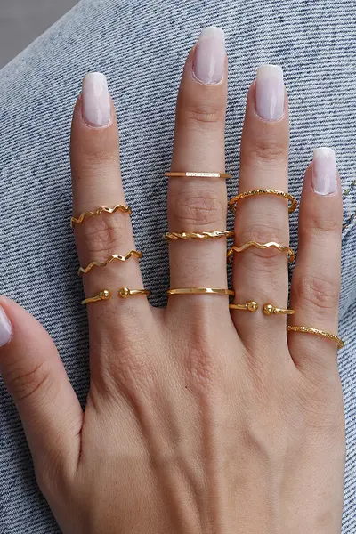 ست 10 عددی انگشتر زنانه طلایی برند Ervalina 