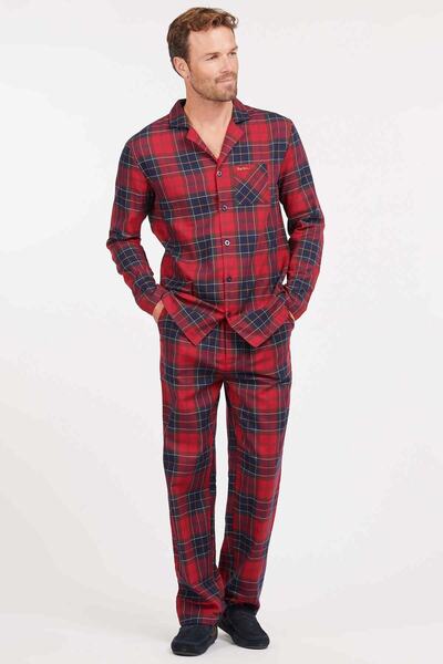 ست لباس خواب مردانه یقه ترکیبی جیب دار شطرنجی قرمز برند Barbour