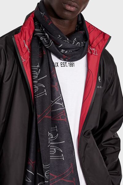 شال گردن مردانه طرح دار مشکی برند Armani Exchange