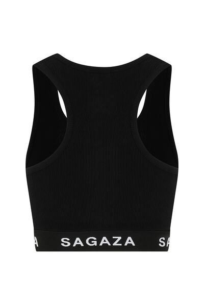 نیم تنه ورزشی آجدار زنانه مشکی برند SAGAZA 