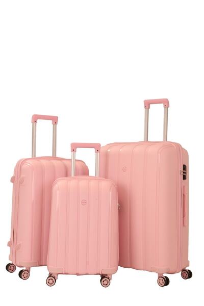 ست 3 عددی چمدان مسافرتی زنانه چرخ دار صورتی روشن برند MÇS