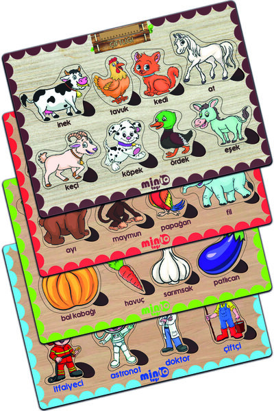 مجموعه 4 تایی پازل آموزشی کودکان چوبی حیوانات - سبزیجات - مشاغل