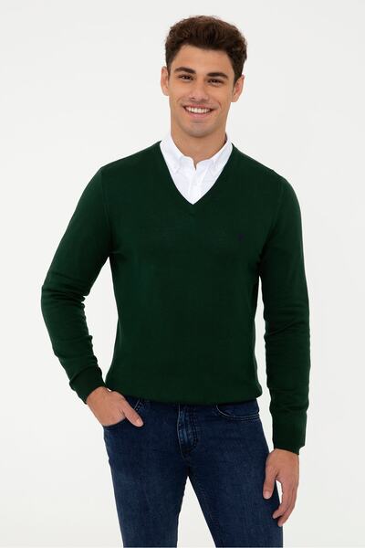 پلیور کشباف یقه هفت مردانه سبز یشمی برند U.S. Polo Assn