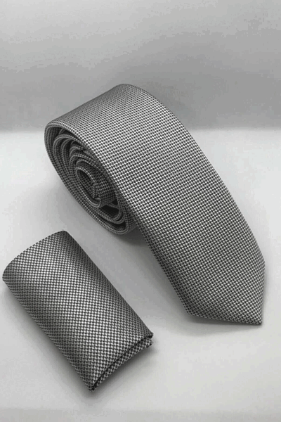ست کراوات دستمال جیبی مردانه طوسی برند Gambocci 