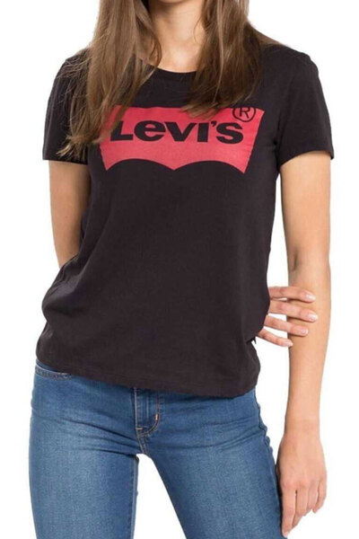 تیشرت یقه گرد چاپ دار زنانه مشکی برند Levi's