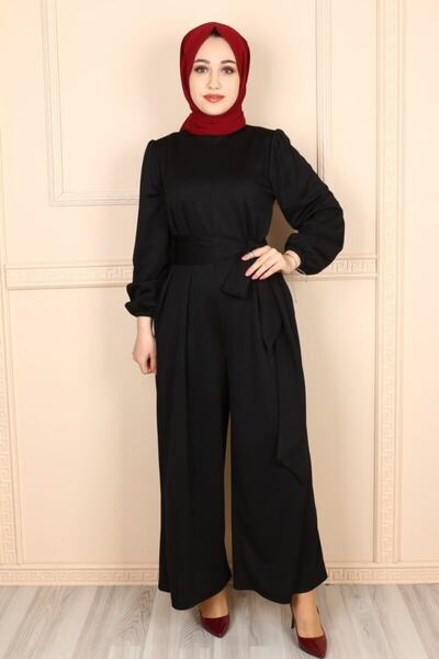 سرهمی زنانه مجلسی آستین بلند کمربند دار مشکی برند eymina
