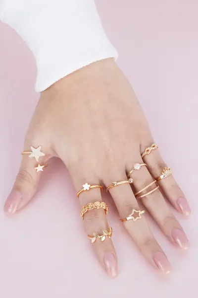 ست 10 عددی انگشتر زنانه طلایی برند Sortie Aksesuar