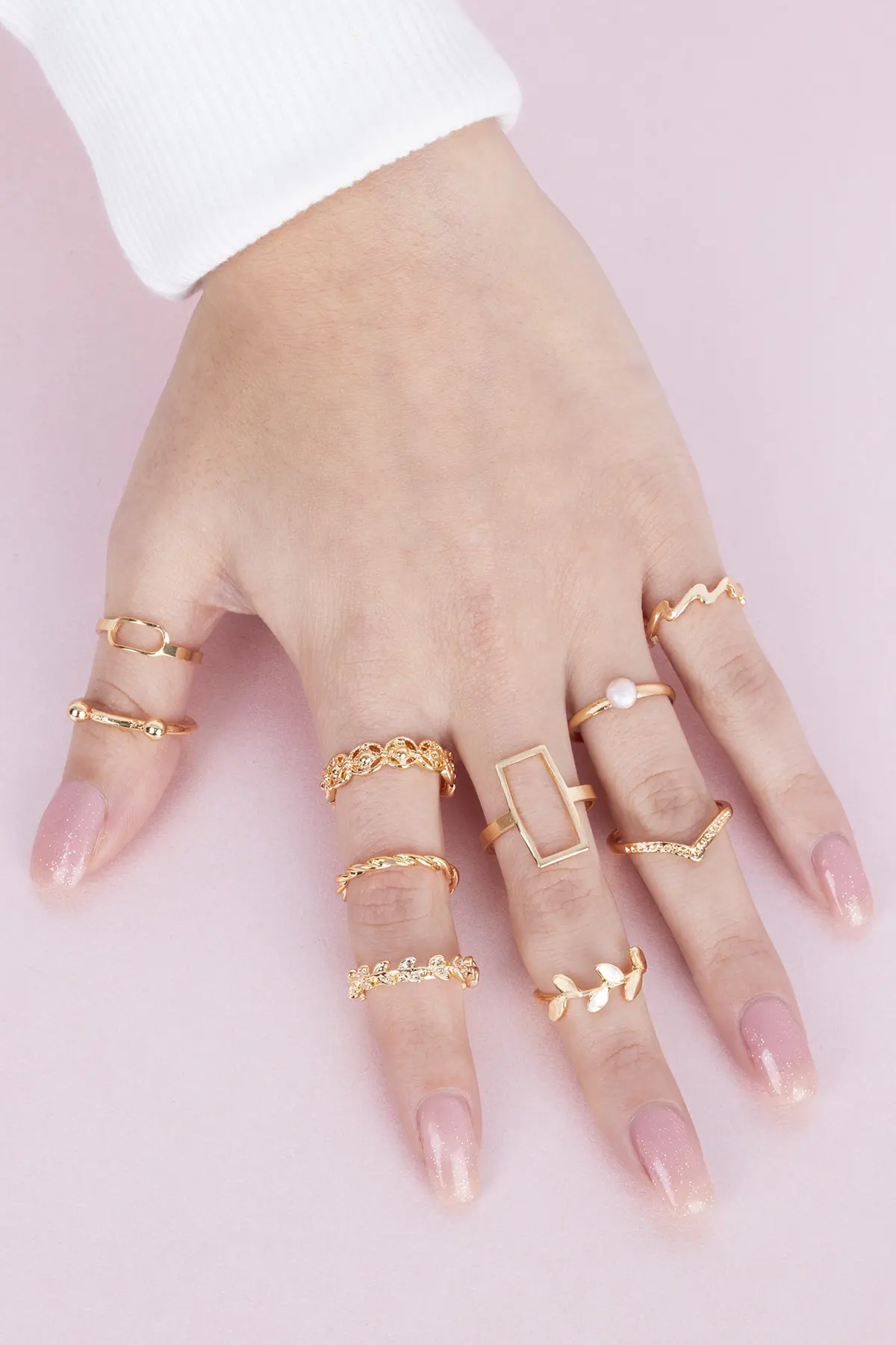 ست 10 عددی انگشتر زنانه طلایی برند Sortie Aksesuar