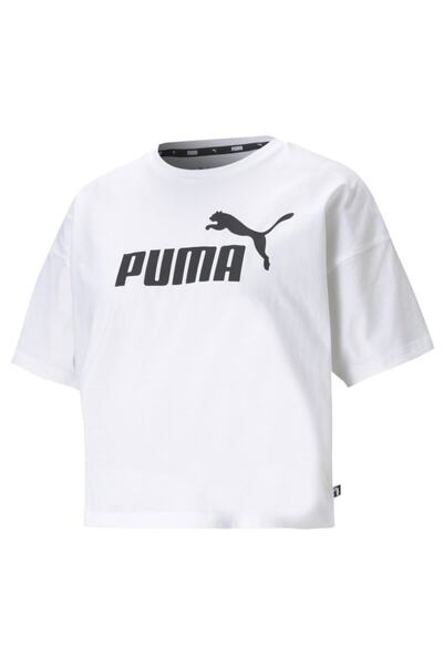 تیشرت کراپ یقه گرد چاپ دار زنانه سفید برند Puma 