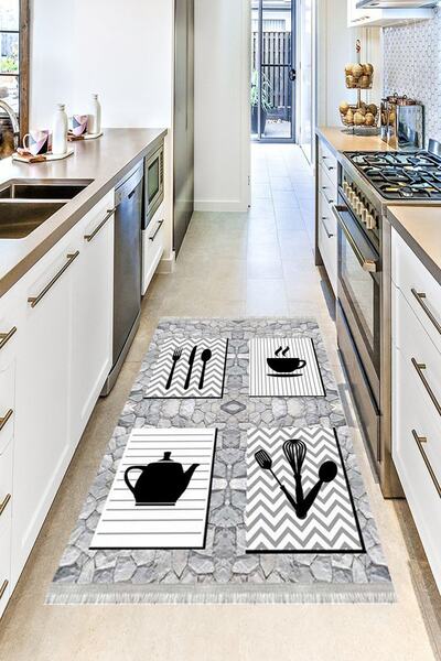 فرش آشپزخانه چاپ دیجیتال طرح دار مشکی برند MOTTO HALI