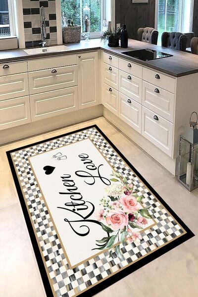 فرش آشپزخانه چاپ دیجیتال طرح دار مشکی