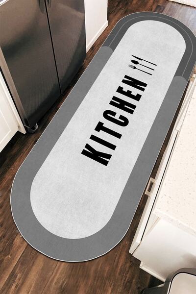 فرش بیضی آشپزخانه 6 متر چاپ دیجیتال خاکستری