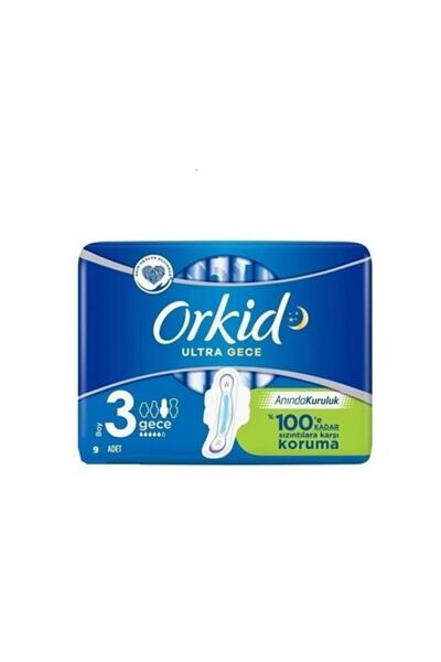نوار بهداشتی بالدار شبانه بسته 9 عددی سری Ultra برند Orkid 