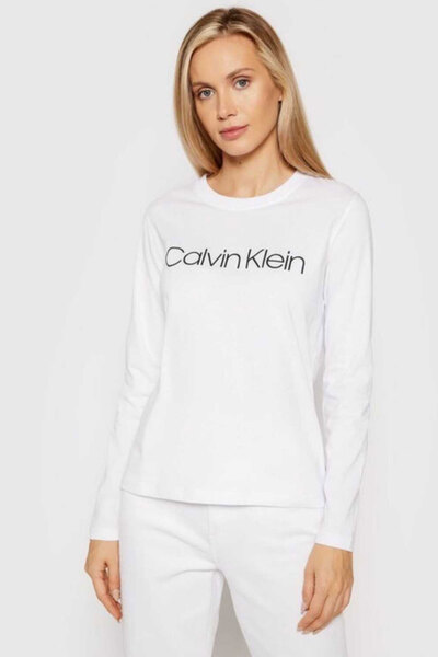 تیشرت آستین بلند یقه گرد چاپ دار زنانه سفید برند Calvin Klein