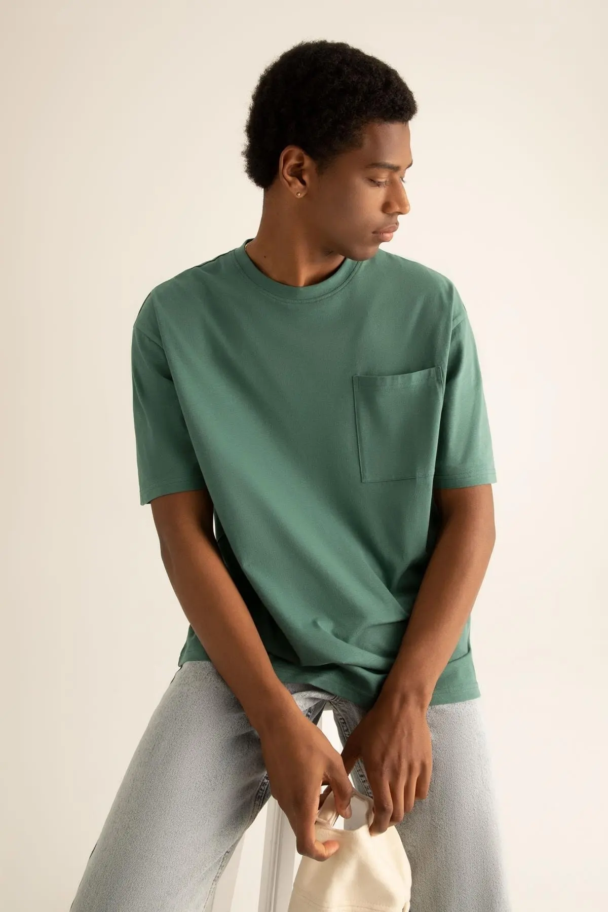 تیشرت اور سایز تک جیب مردانه سبز تیره برند Defacto 