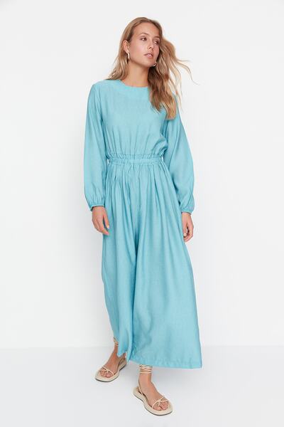 سرهمی راحتی کمر کش دار زنانه آبی روشن برند Trendyol Modest