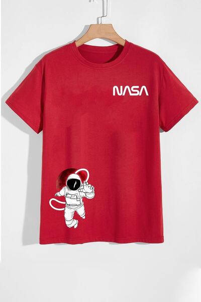 تیشرت یقه گرد چاپ ناسا مردانه قرمز برند trendypassion