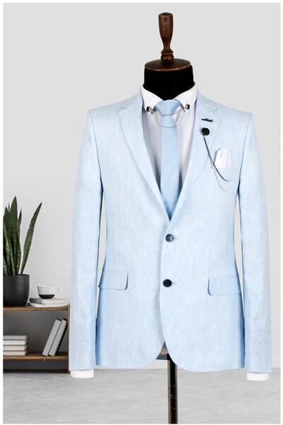 کت تک مردانه دوچاک دستمال دار آبی روشن برند DeepSEA