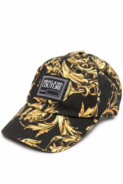 کلاه کپ طرح دار مردانه مشکی طلایی برند VERSACE JEANS COUTURE