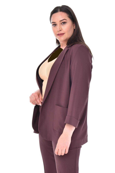 کت شلوار کوتاه جیب پاکتی سایز بزرگ زنانه قهوه ای برند Hanezza