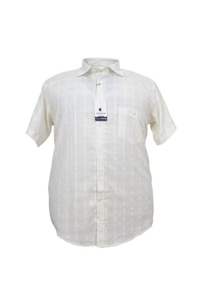 پیراهن آستین کوتاه راه راه سایز بزرگ مردانه سفید
