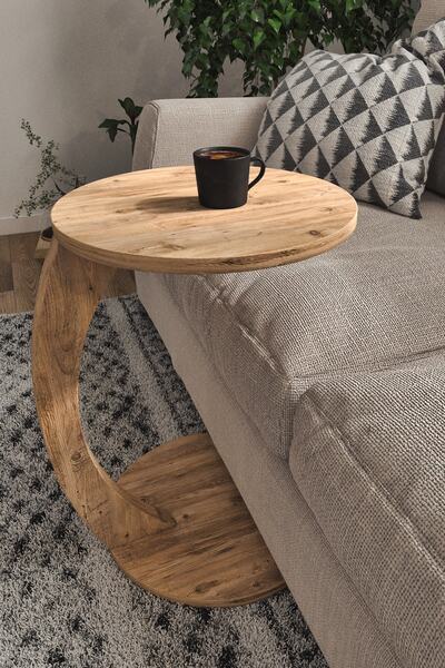 میز عسلی چوبی تو در تو چرخ دار قهوه ای روشن برند interGO 