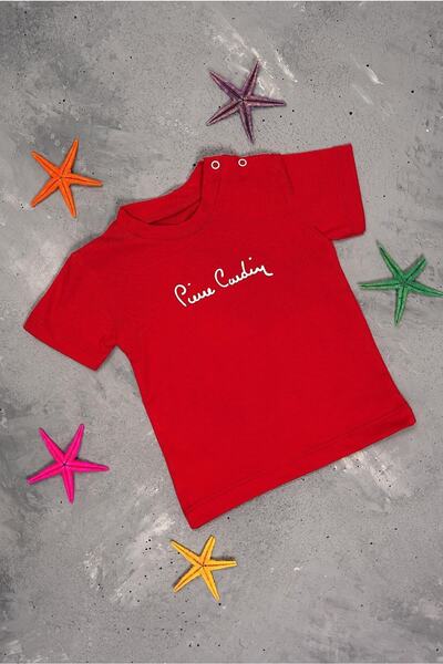 تیشرت کودک پسرانه یقه دکمه دار قرمز برند Pierre Cardin 
