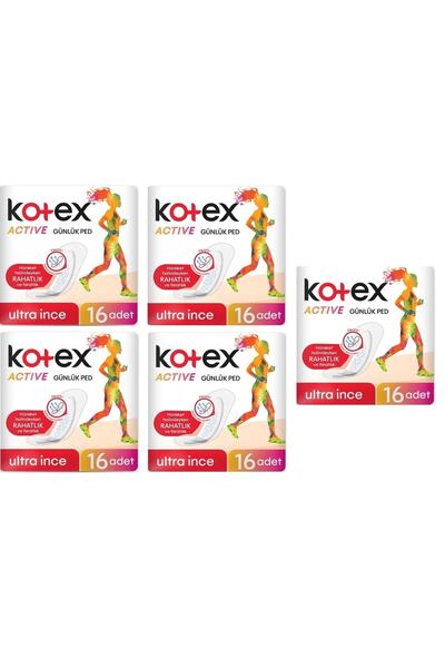 پد نازک روزانه 5 بسته 16 عددی برند Kotex 