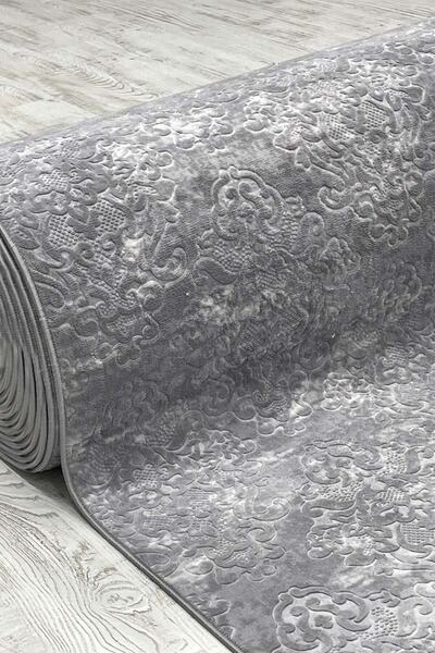 قالیچه بلند ابریشمی طرح دار خاکستری 