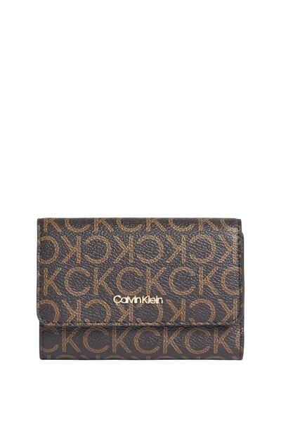 کیف پول زنانه طرح دار قهوه ای تیره برند Calvin Klein 