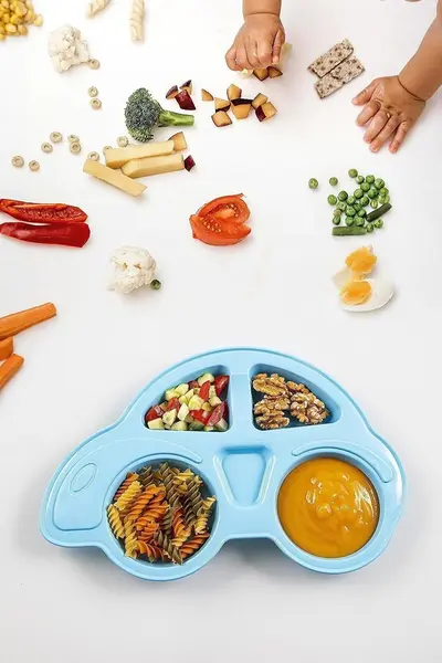 بشقاب غذای کودک مدل ماشین آبی روشن