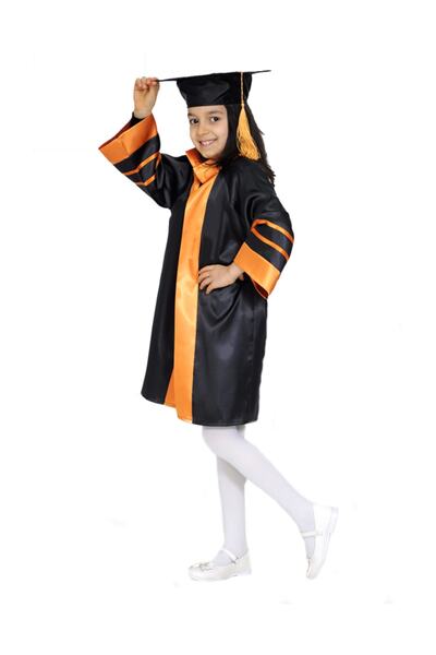 لباس فارغ التحصیلی دبستان دخترانه مشکی نارنجی برند Mezuniyetshop 