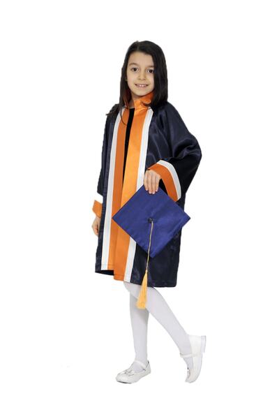 لباس فارغ التحصیلی دبستان دخترانه سرمه ای نارنجی برند Mezuniyetshop 