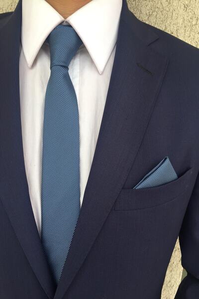 ست کراوات و دستمال جیبی مردانه آبی برند Kravatistan 