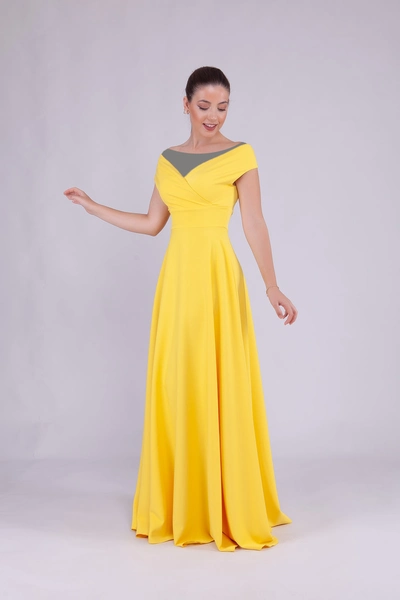 لباس مجلسی بلند یقه قایقی زنانه زرد