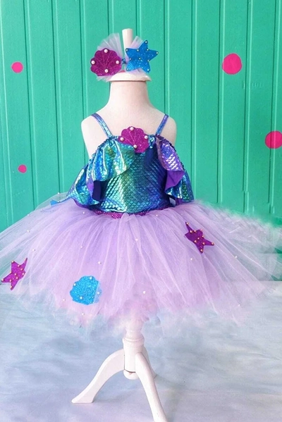 لباس عروسکی دخترانه طرح پری دریایی چند رنگ 