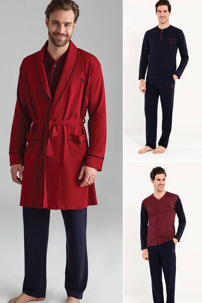 ست روبدوشامبر مردانه طرح دار قرمز برند U.S. Polo 