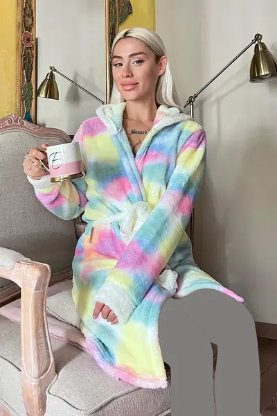 روبدوشامبر پشمی طرح دار زنانه چند رنگ برند Pijamaevi