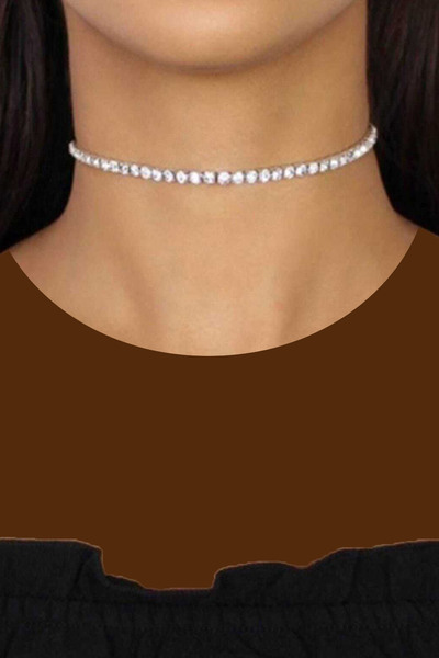 گردنبند چوکر زنانه سنگی تک رج نقره ای 