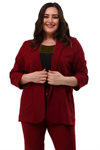 کت شلوار کوتاه جیب پاکتی سایز بزرگ زنانه قرمز برند Hanezza