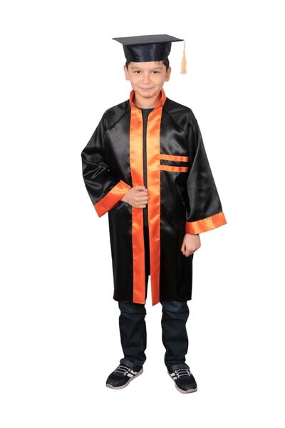 لباس فارغ التحصیلی دبستان پسرانه مشکی نارنجی برند Mezuniyetshop 