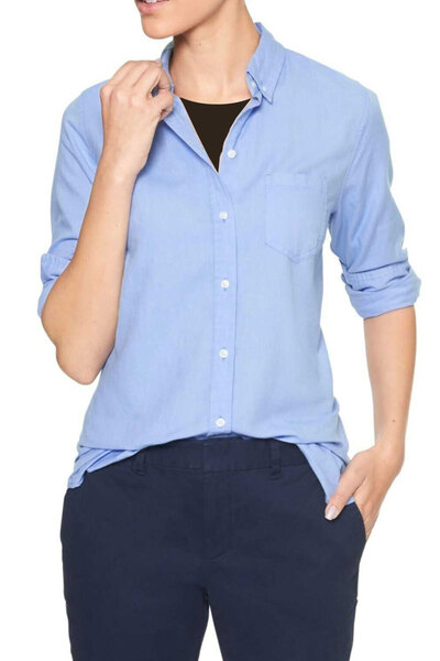 پیراهن یقه کلاسیک دکمه دار تک جیب زنانه آبی روشن برند GAP 