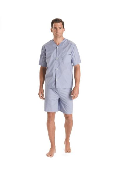 ست لباس خواب مردانه پیراهن شلوارک یقه هفت دکمه ای آبی روشن برند BROOKS BROTHERS