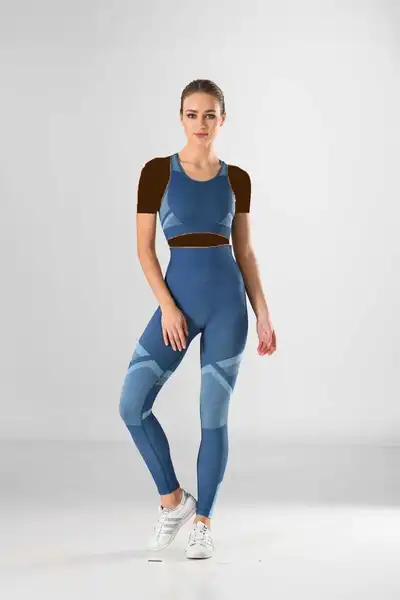 ست نیم تنه - لگ ورزشی زنانه کمر پهن طرح دار آبی برند Miss Fit