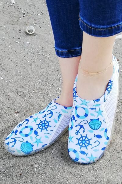کفش دریایی طرح صدف یونیسکس دو رنگ سفید آبی برند Savana