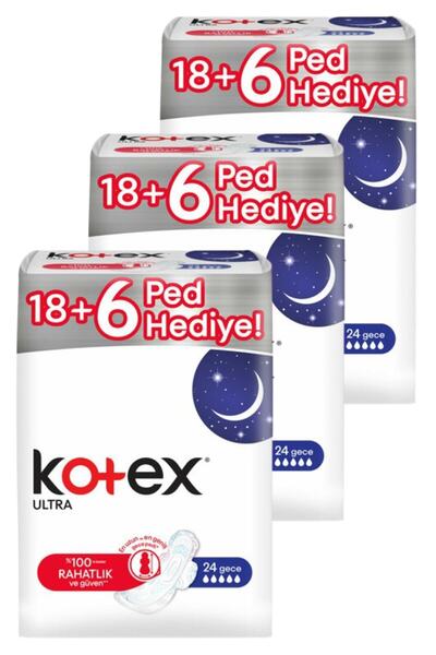 نوار بهداشتی بالدار شبانه 3 بسته 24 عددی سری Ultra برند Kotex 