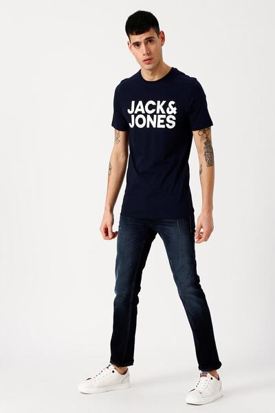 تیشرت یقه گرد چاپ دار مردانه سرمه ای برند Jack Jones